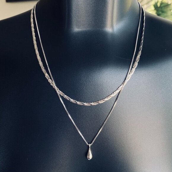 FAC Silver Tone Rhodium Plated Layered Pendant Necklace - Picture 1 of 6